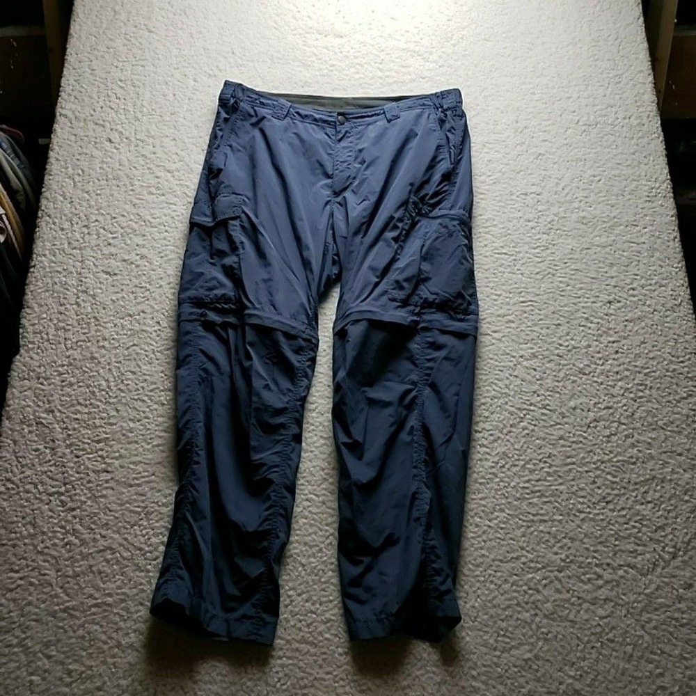 Columbia Pants Mens 39x28 Blue Nylon‎ Convertible Rain Hiking Elastic Waist